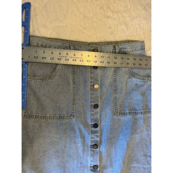 Happily Grey Modest Denim Midi Skirt Button Front Size 13/ 30 - Picture 7 of 8